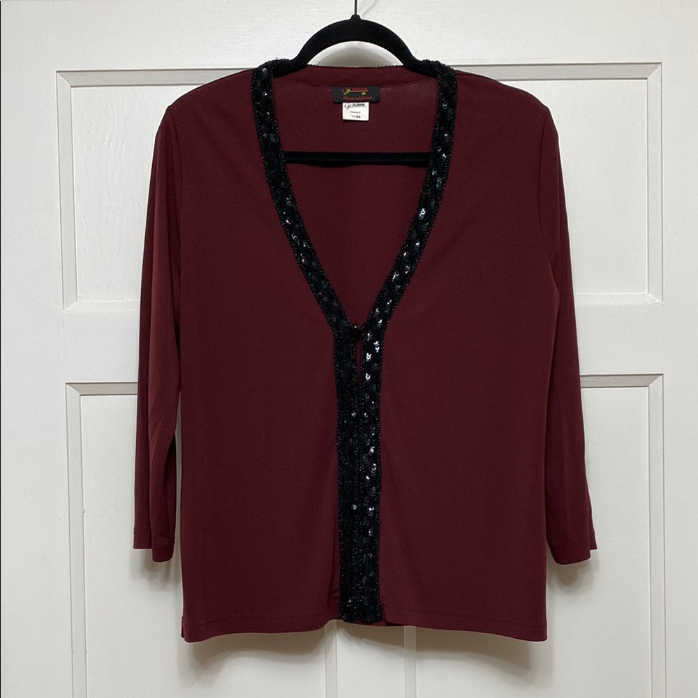 Vintage Burgundy Cardigan with Black Sequin Detail
